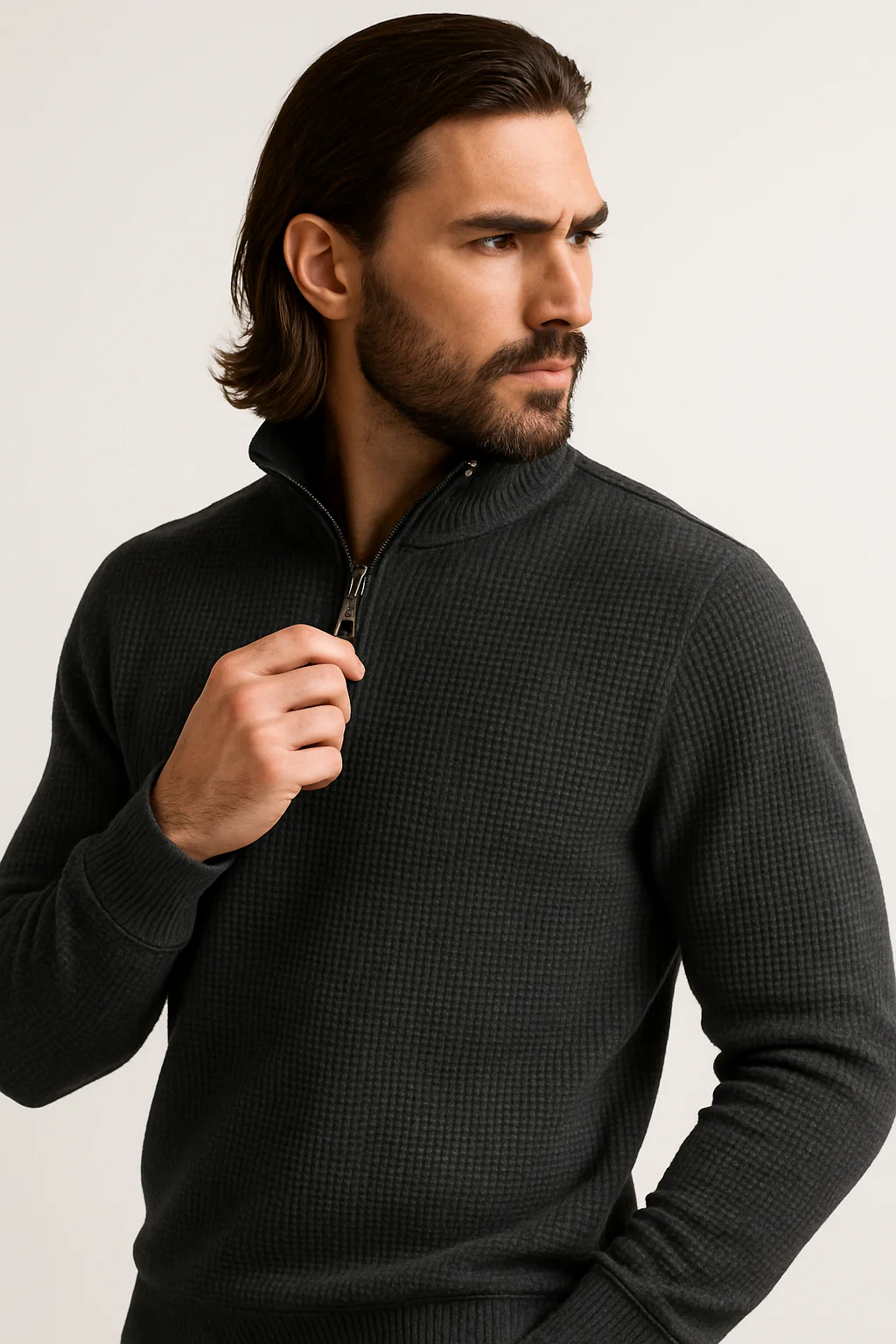 Pack of 2 Blue & Charcoal WaffleZip Mocknecks - Image 3