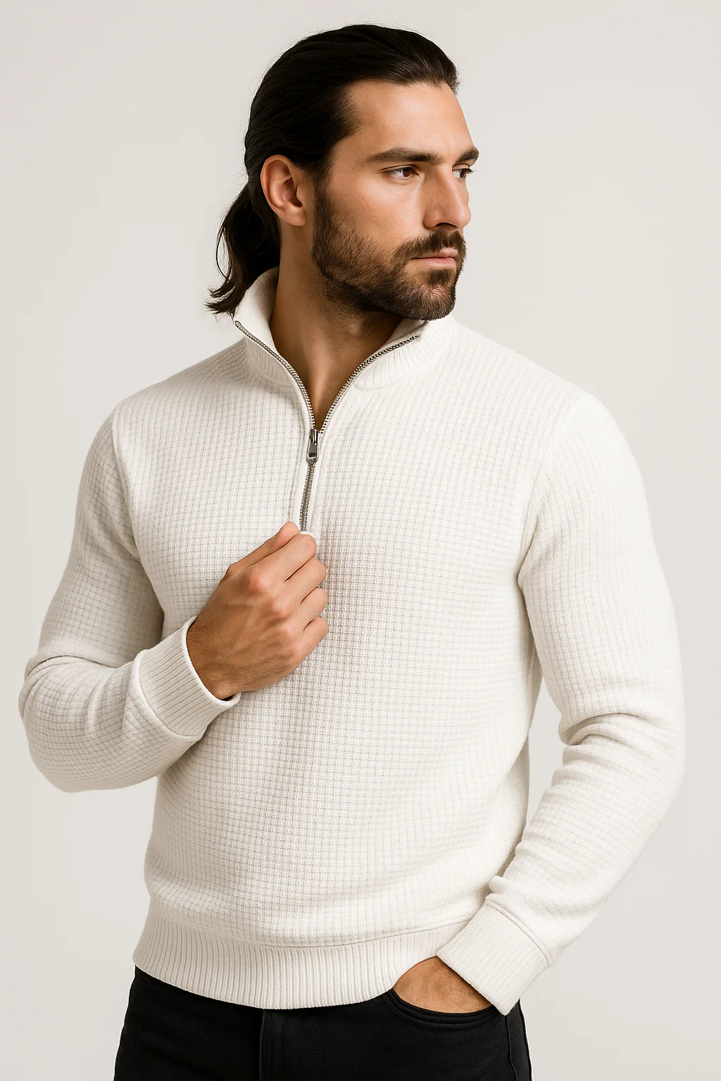 Pack of 2 White & Maroon WaffleZip Mocknecks - Image 3