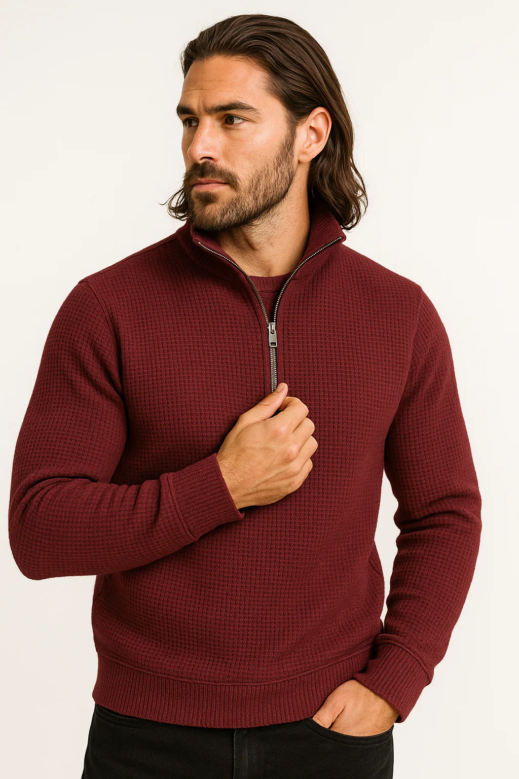 Pack of 2 Blue & Maroon WaffleZip Mocknecks - Image 3