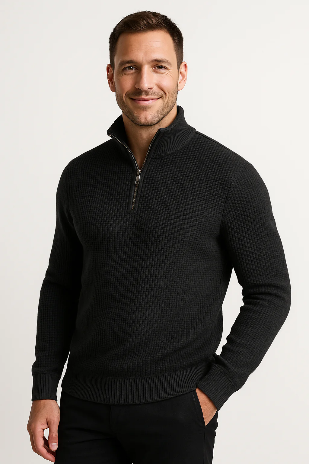 Pack of 2 Black & Charcoal WaffleZip Mocknecks - Image 3