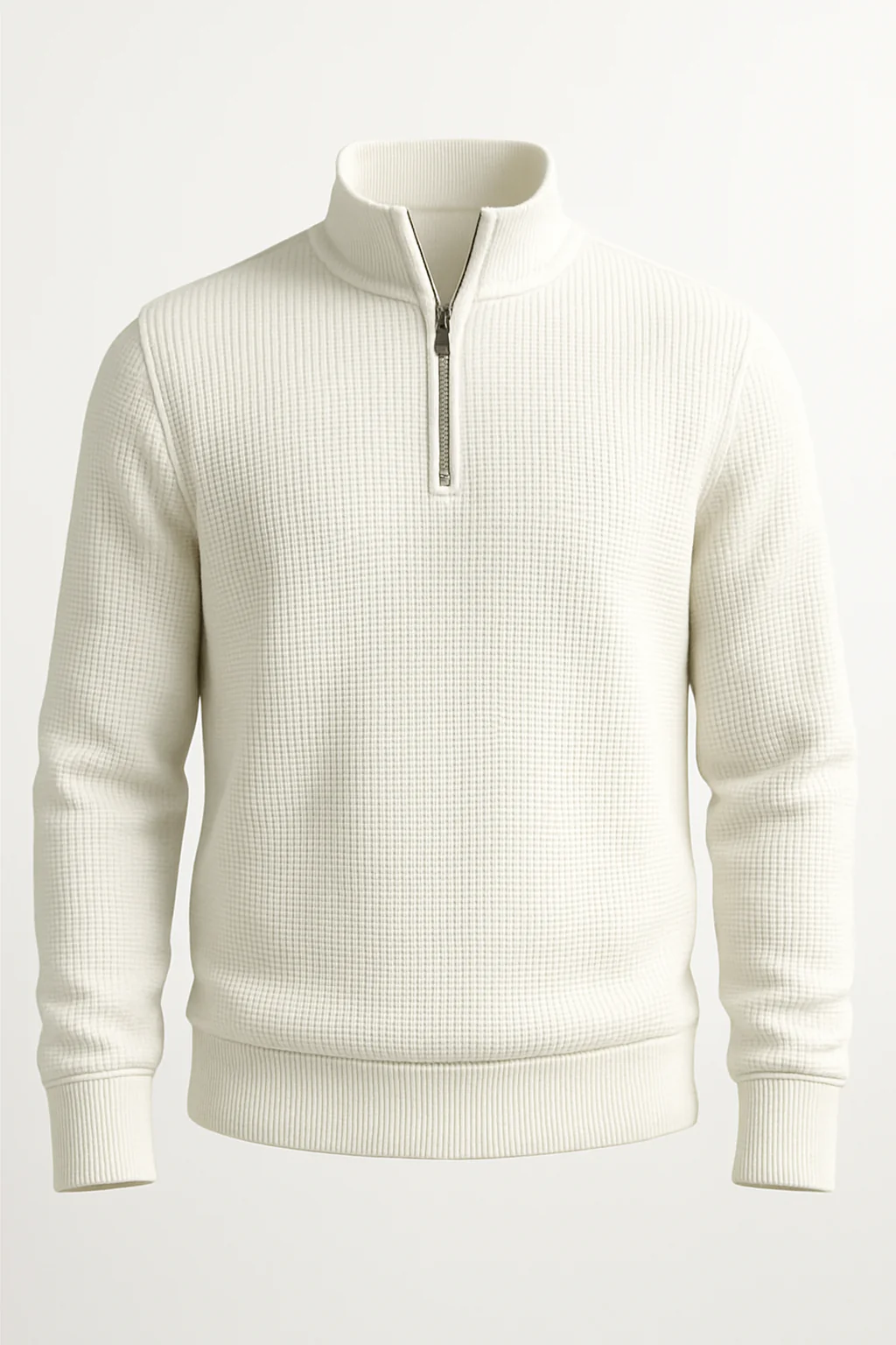 White WaffleZip Mockneck - Image 3